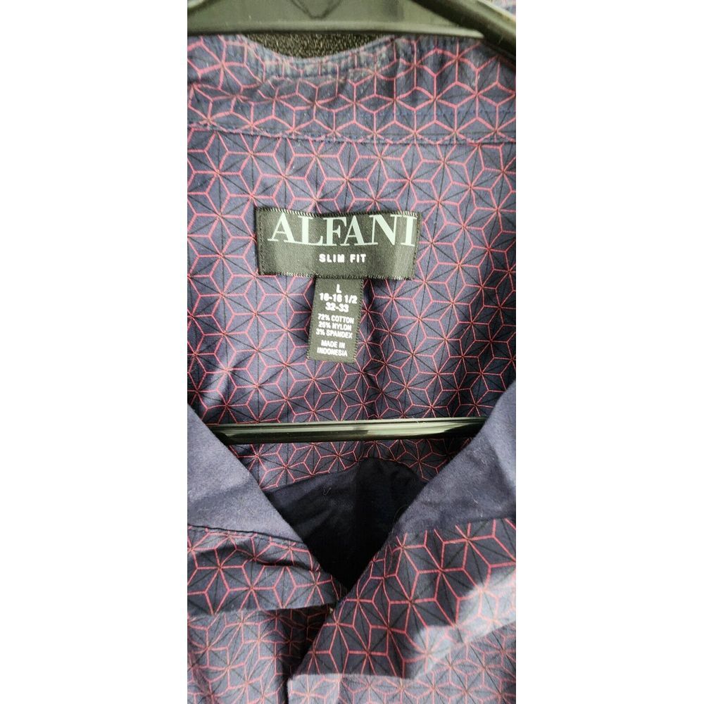 Alfani Mens Blue Red Collared Long Sleeve Slim Fit Button Up Shirt Size Large - Picture 4 of 7